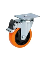 RUEDA DE PVC NARANJA DE 100x32mm BASE FRENO Y GIRATORIA ALTA RESISTENCIA (SOPORTA 100 KILOS) - EVOL3054