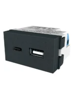 LLAVE EMBUTIR JELUZ PLATINUM TOMA USB DOBLE TIPO A + C NEGRO - 80646