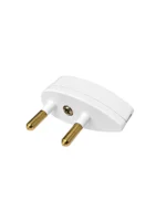 FICHA 220V MACHO SALIDA LATERAL GOTA 2 PATAS REDONDAS BLANCA - 0700