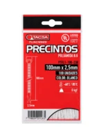 PRECINTO PLASTICO 100mm x 2,5mm x 100 Un. BLANCO TACSA - PTFL1-100-25