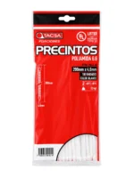 PRECINTO PLASTICO 200mm x 4,8mm x 100 Un. BLANCO TACSA - PTFL4-200-46